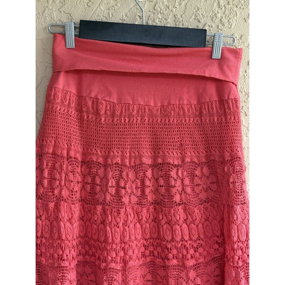 Vintage Now & Then Women’s M Skirt Orange Crochet Lined Bohemian Tiered Cowgirl - Picture 4 of 8